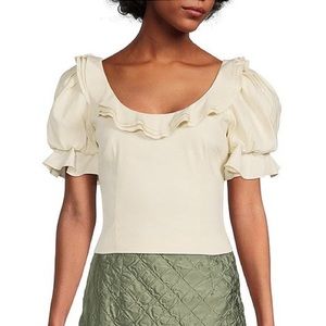 Antonio Melani x Courtney Grow Cora Ruffle Scoop Neck Short Puff Sleeve Blouse